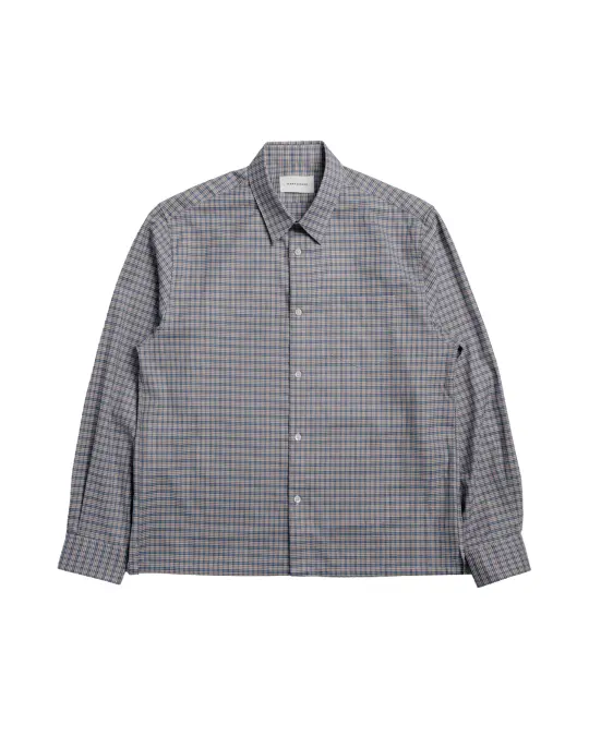 MARKAWARE Square Shirt Super 160s Shrink-Resistant Wool Oxford Brown Check