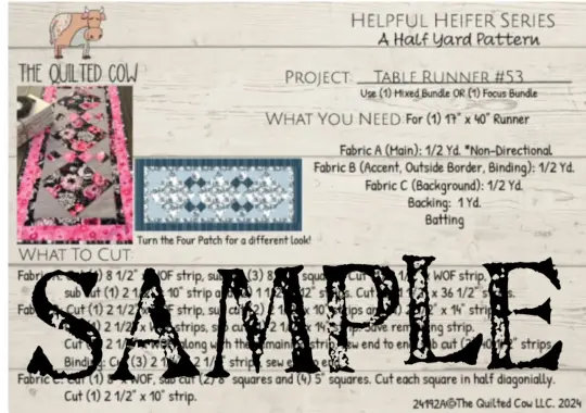 Helpful Heifer A Half Yard Pattern Table Runner #53