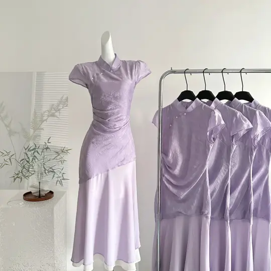 Zhiju's new Chinese style retro stand-up collar cheongsam beautiful patchwork dress R2183