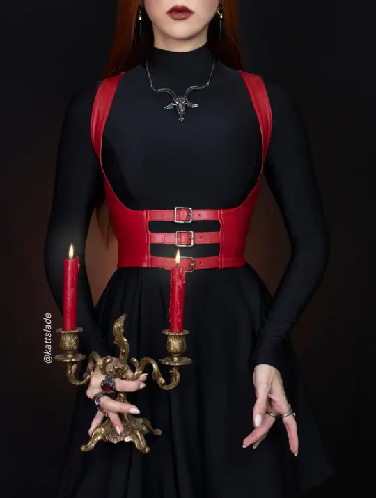 Route 666 Red Triple Buckle Underbust Corset