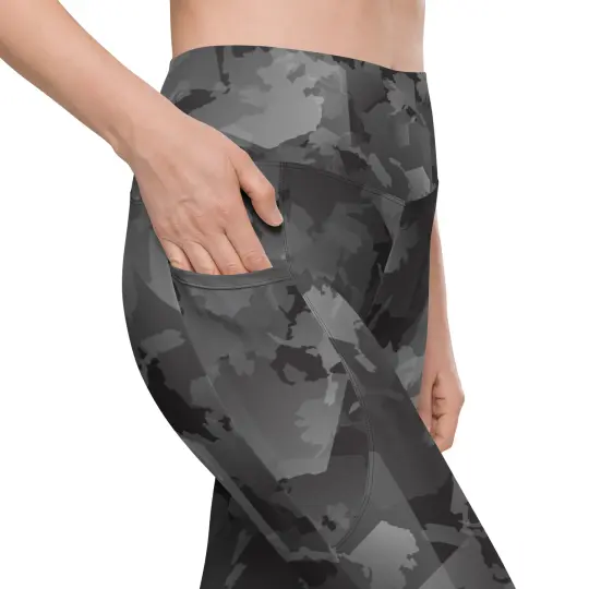 Pocketed, High Waist AK Pattern Leggings - Midnight