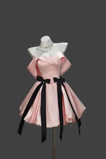 Cute Pink A-Line Bateau Black Bow Waist Corset Mini Birthday Dress Homecoming Dress RS430