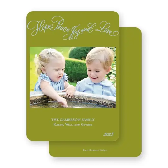 Blue on Green "Peace, Hope, Joy, & Love " Holiday Card