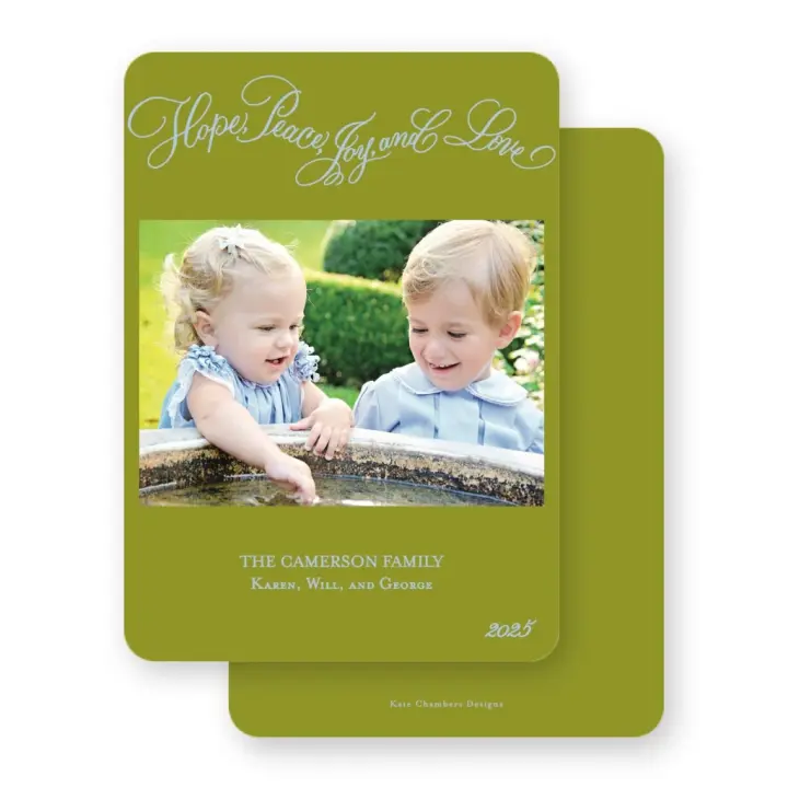 Blue on Green "Peace, Hope, Joy, & Love " Holiday Card