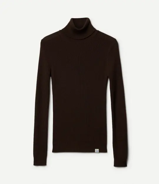 Ribbed Slim Fit Merino Wool Turtleneck Sweater