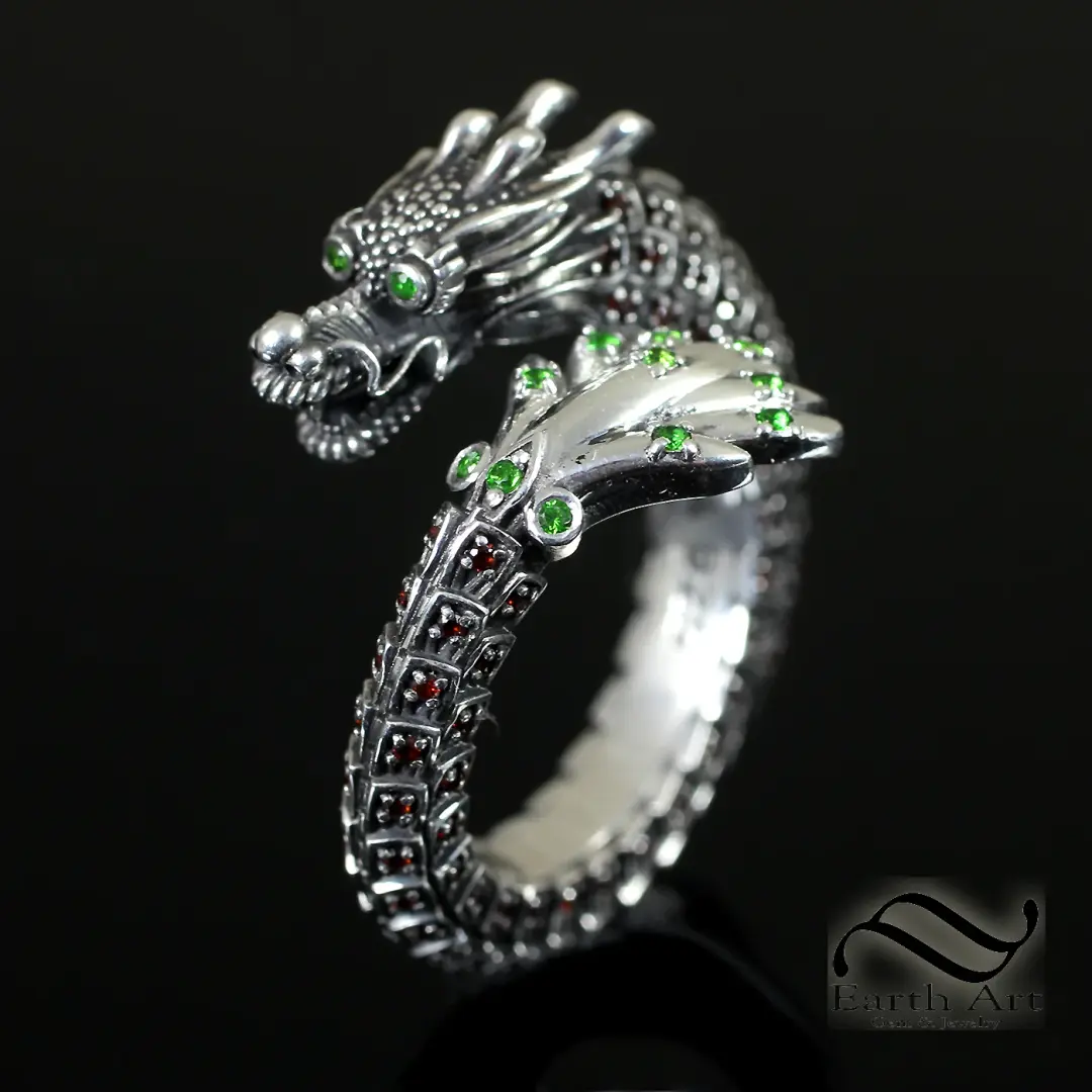 The Hidden Dragon Ring - Sterling and Garnets