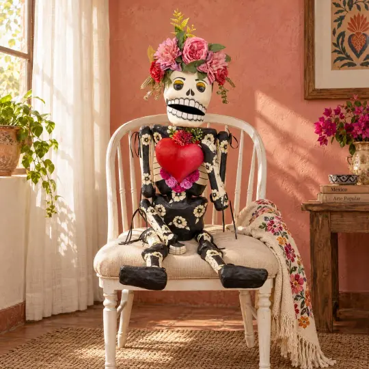 Papier Mǎche Large Catrina with A Heart Sculpture