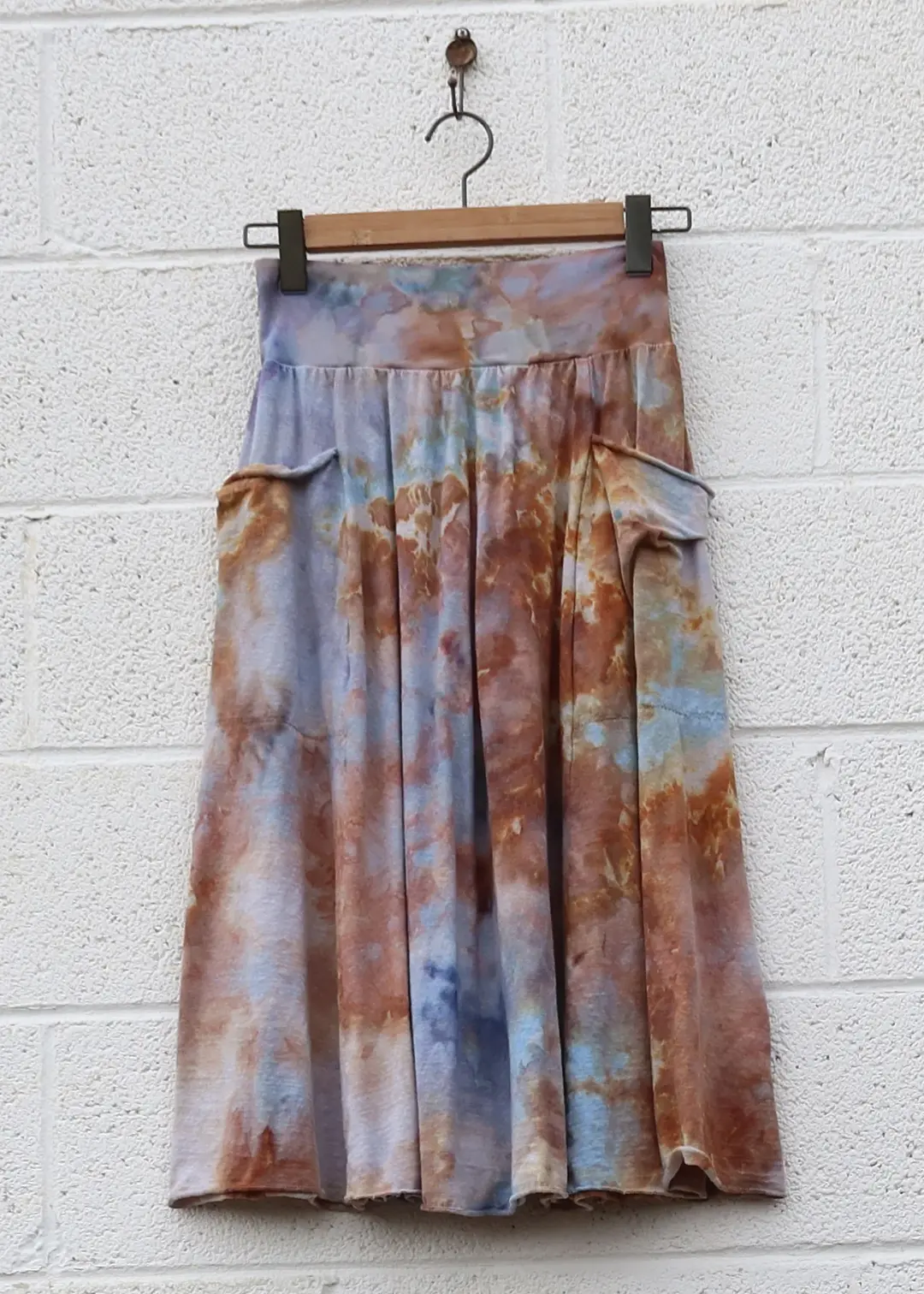 OOAK -  Perfect Pocket Below Knee Skirt / S / Light Hemp / Ice Dye (365)
