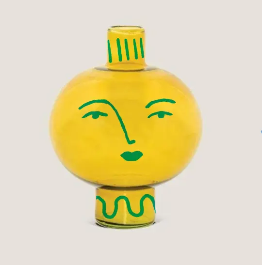 Face Vase- Amber Green Recycled Glass