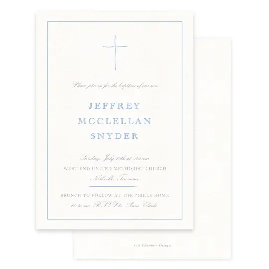 Blue Brush Cross Baptism Invitation