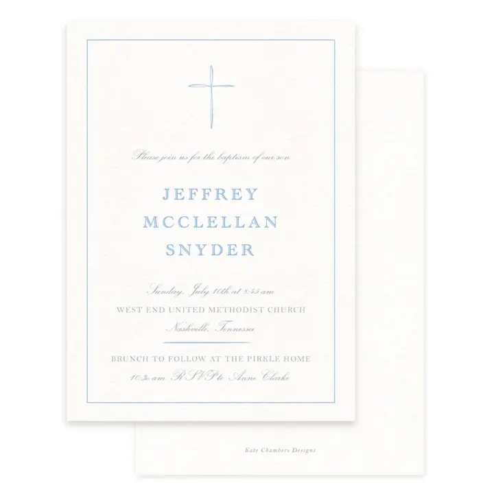 Blue Brush Cross Baptism Invitation