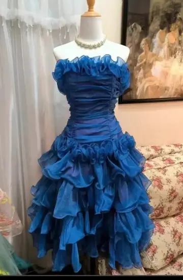 Elegant Navy Ruffled A-Line Strapless Tulle Flouncing Bodycon Mini Birthday Dress Homecoming Dress RS240