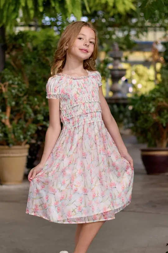 Mini Kyla Dress in Watercolor Orchids