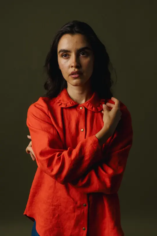 Ruffle Collar Celine Shirt - Linen