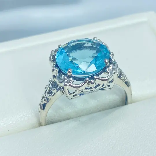Aquamarine Ring, Size 12, Victorian Ring #D103 - Ready to Ship