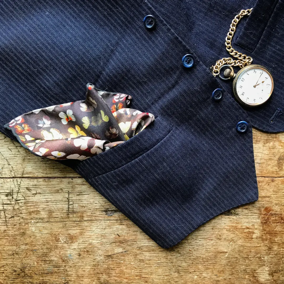 MUSEUM BUTTERFLIES - 100% SILK TWILL POCKET SQUARE WITH HAND ROLLED EDGES