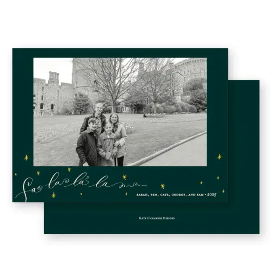 Green, Pink and Yellow Stars  "Fa, La, La, La " Holiday Card