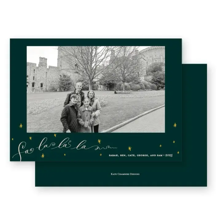 Green, Pink and Yellow Stars  "Fa, La, La, La " Holiday Card