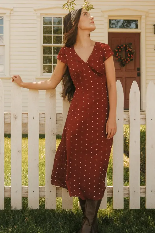 Fiona Dress in Cranberry Dainty Dot