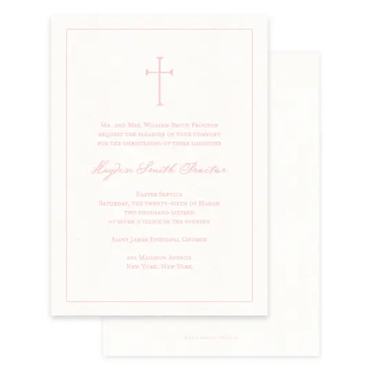 Peach Simple Cross & Border Baptism Invitation