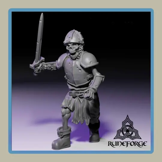 render of 28mm miniature undead armored skeleton with sword