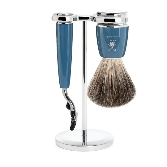 MÜHLE RYTMO 3 Pc. Shaving Set, Pure Badger Brush & Gillette® Mach3® Razor, Petrol