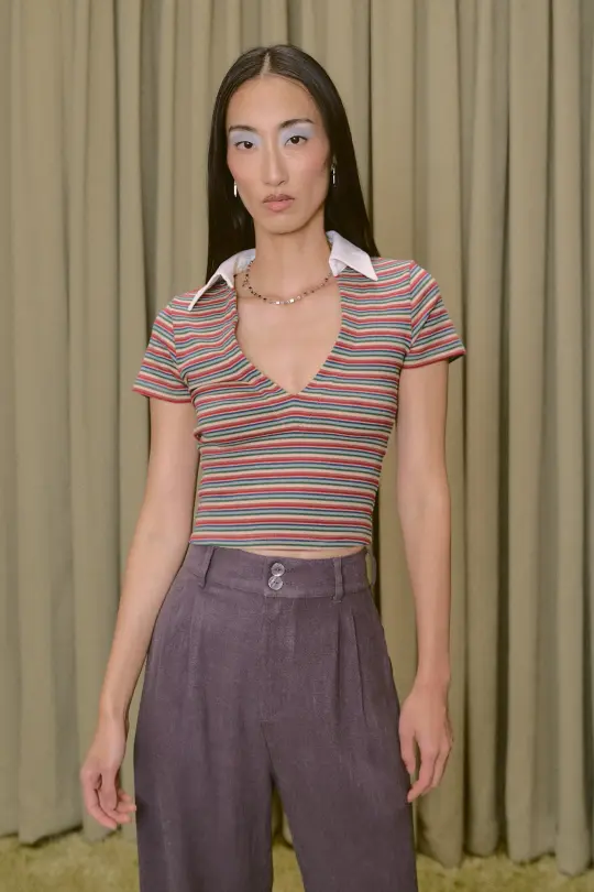 Plunge Polo Shirt Monsanto Stripe