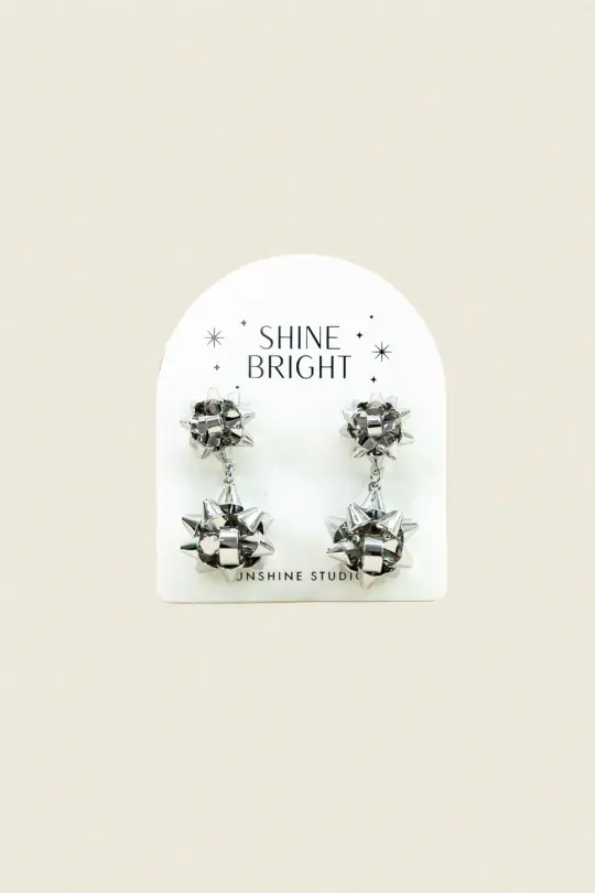 Holiday Bow Earrings, Silver
