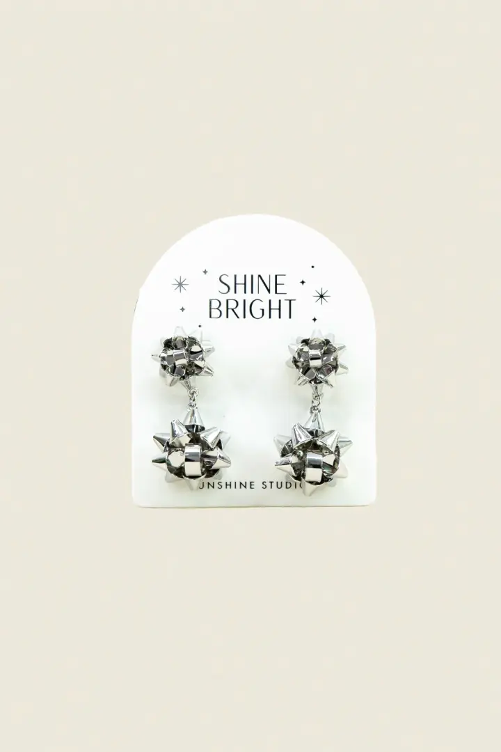 Holiday Bow Earrings, Silver