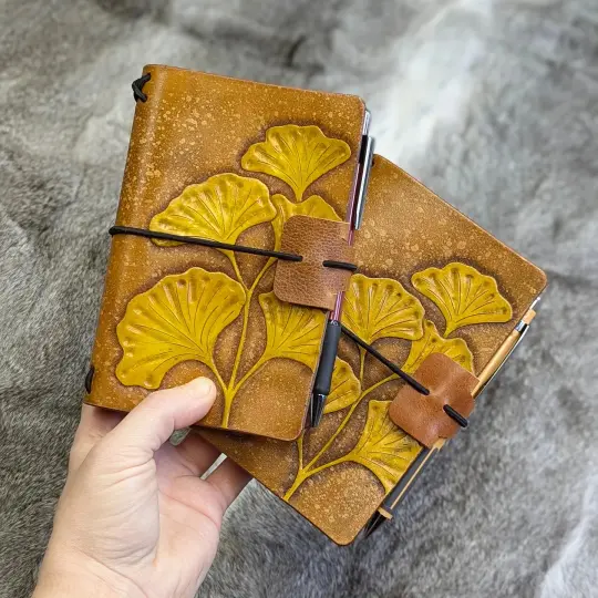 CUSTOM Traveller's Notebook | Ginkgo Leaves, Set of Two for N.C.