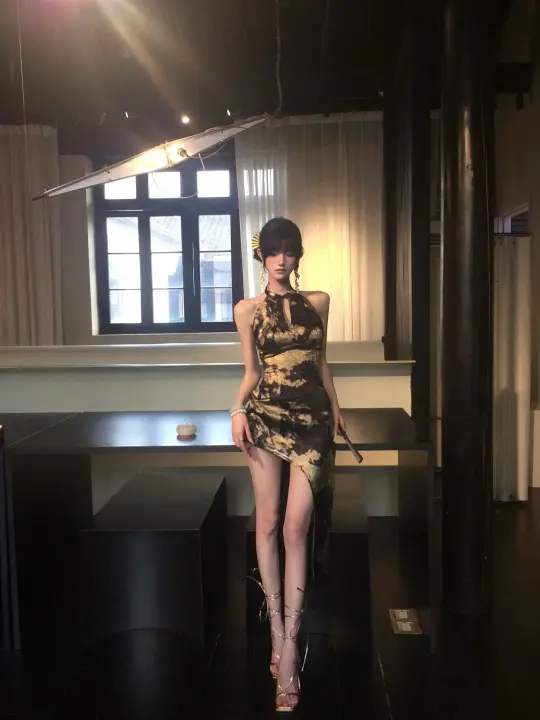 Retro slit new Chinese dress women's summer new cheongsam hip skirt waist skirt homecoming dress R3017
