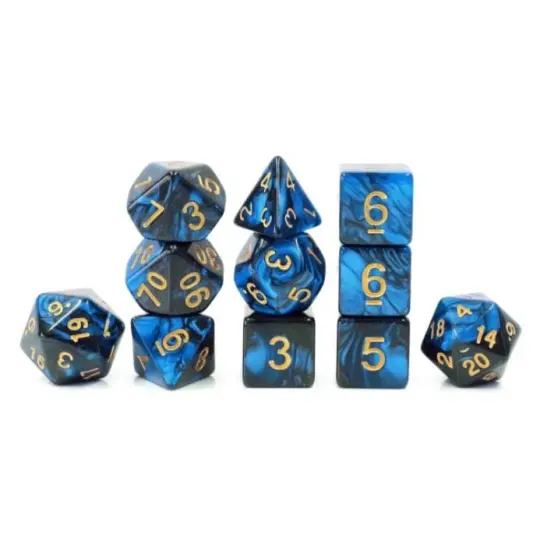 Graveyard Dice Set – 11-Piece Marbled Pearly Blue Black Acrylic DnD Dice