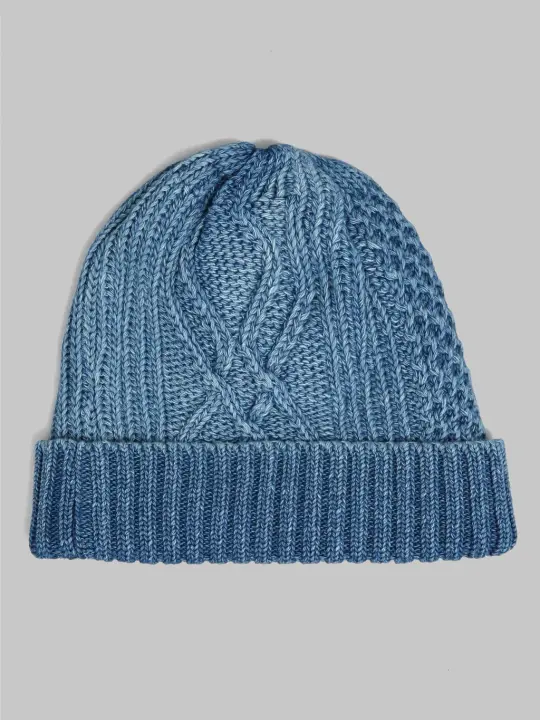 ROTOTO Aran Cable Indigo Watch Cap Light Denim