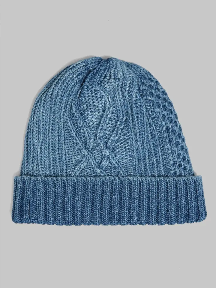 ROTOTO Aran Cable Indigo Watch Cap Light Denim