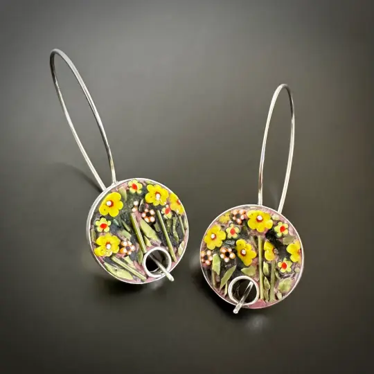 Pierced Disc Micro Mosaic Earrings