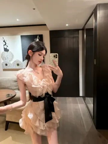 Cute Ivory Ruffled A-Line V-neck Bow Waist Mini Prom Dress Homecoming Dress RS311