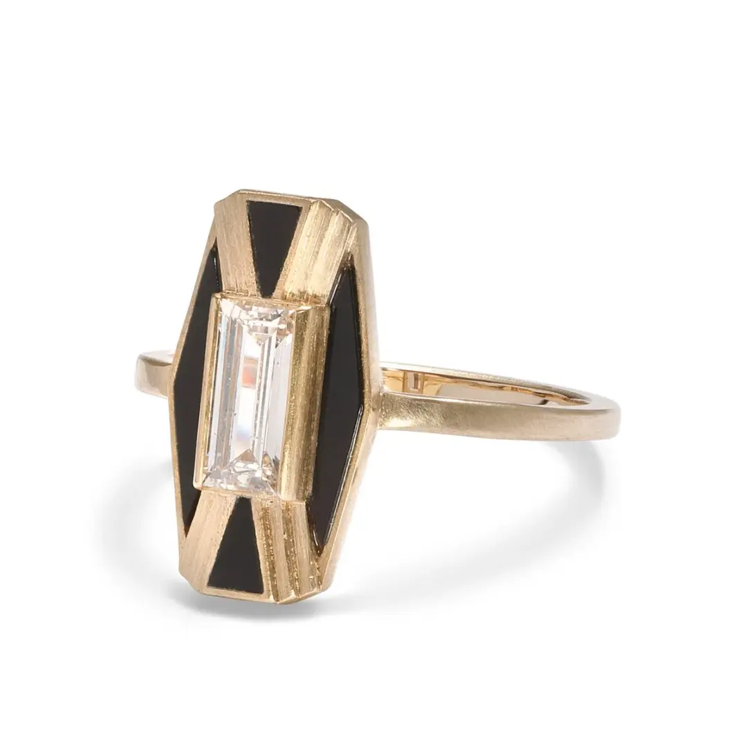 Imber ring - 14k Gold Diamond & Black Jasper
