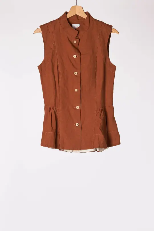 Peplum Vest, Sleeveless, Warm Brown