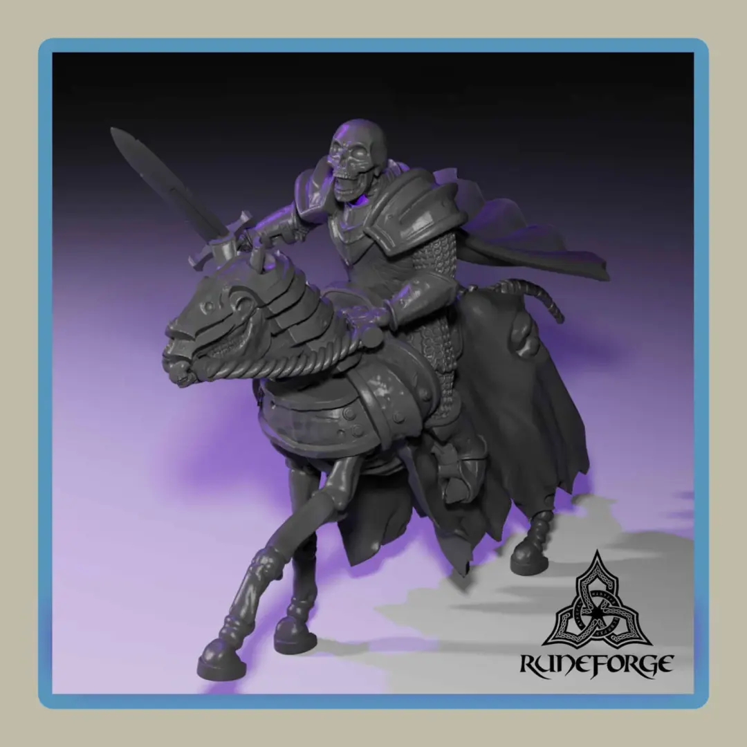 render of 28mm miniature skeleton undead cavalry officer