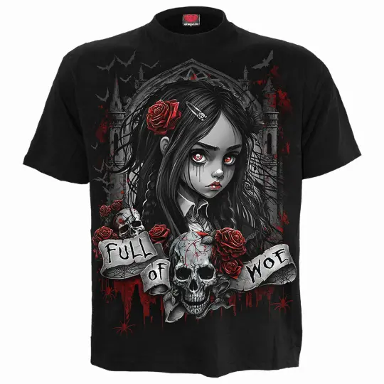 FULL OF WOE Front Print T-Shirt Black - Gothic Melancholy T-Shirt