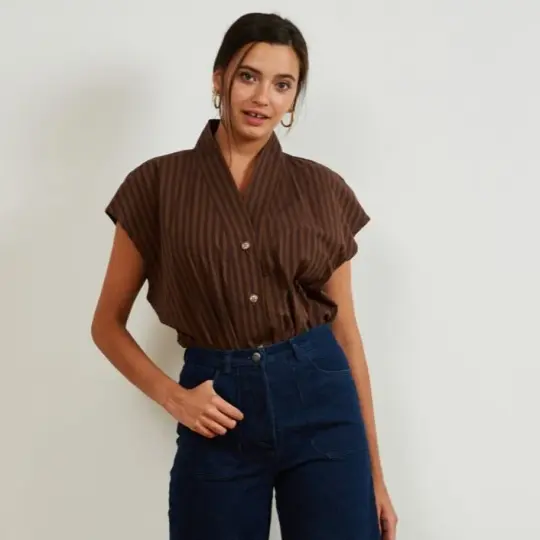 Sienna Top in Brown Stripe