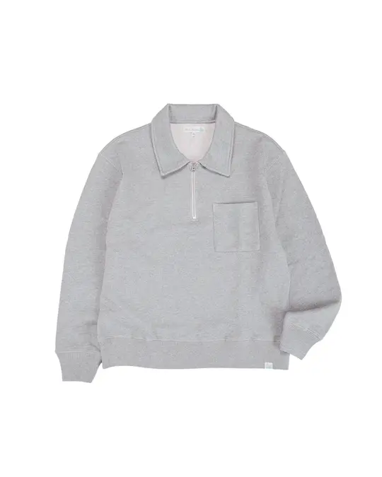 Merz B. Schwanen ZIP03 Authentic Fleece Polo Collared Half-Zip Cotton Sweatshirt Grey
