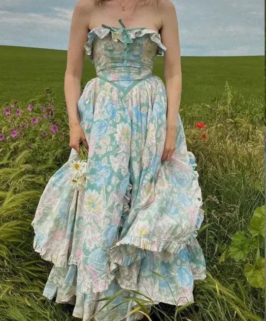 CottageCore Fresh Pleated Women's Prom Gown Floral Waist Fitted Maxi Evening Dress Birthday Dress — Fall Outfit 2026 New  RS3250