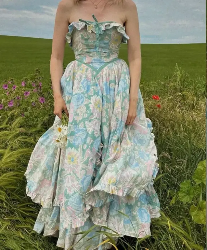 CottageCore Fresh Pleated Women's Prom Gown Floral Waist Fitted Maxi Evening Dress Birthday Dress — Fall Outfit 2026 New  RS3250
