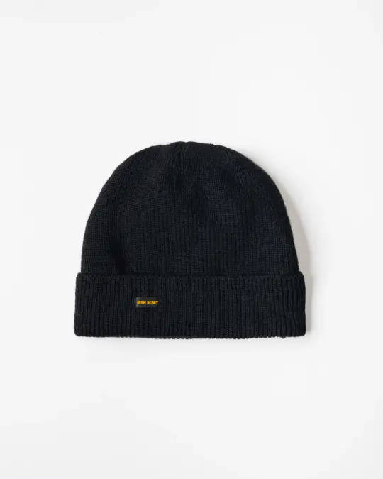 100% Wool Ribbed Beanie - Black