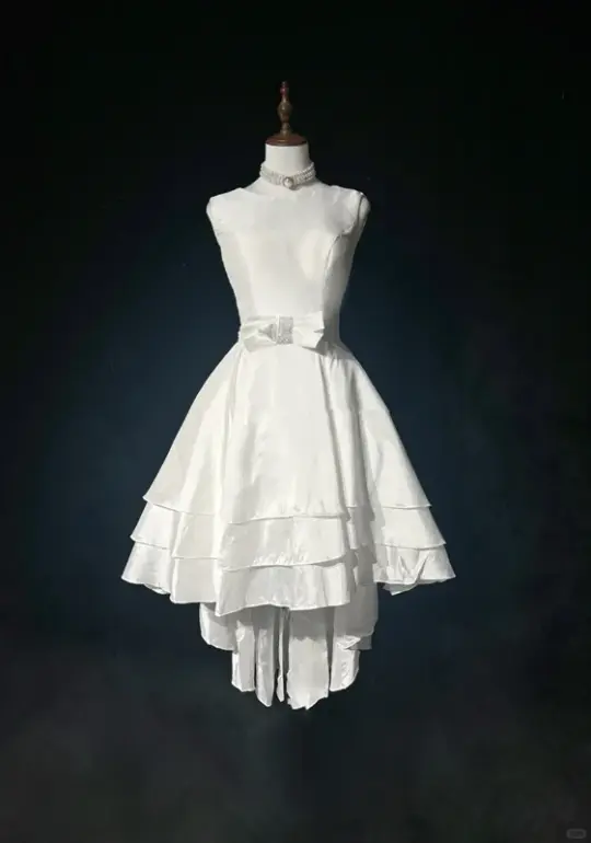 White sleeveless satin waist slim mid-length skirt homecoming dress R4926