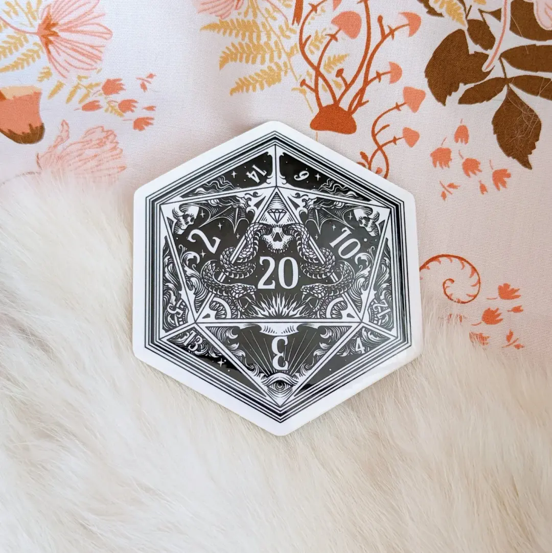 D20 DND Dice Stickers – 3" x 2.6" Life Death Critical Success Fail Vinyl