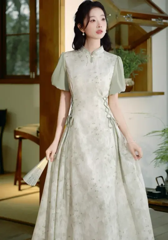 New Chinese style light national style improved cheongsam waist Zen dress R2362