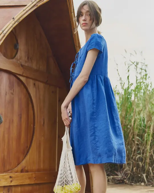 Midi BIANCA bow tie linen dress