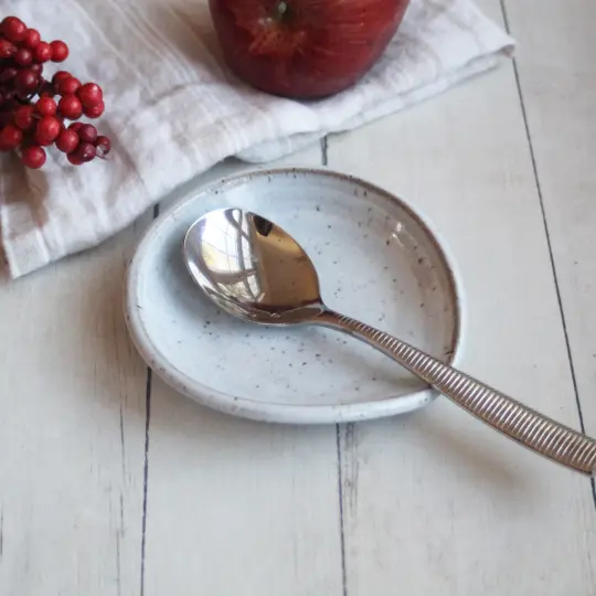 Medium Size Spoon Rest in Blue White Glaze on Speckled Stoneware, Coffee Station Dish